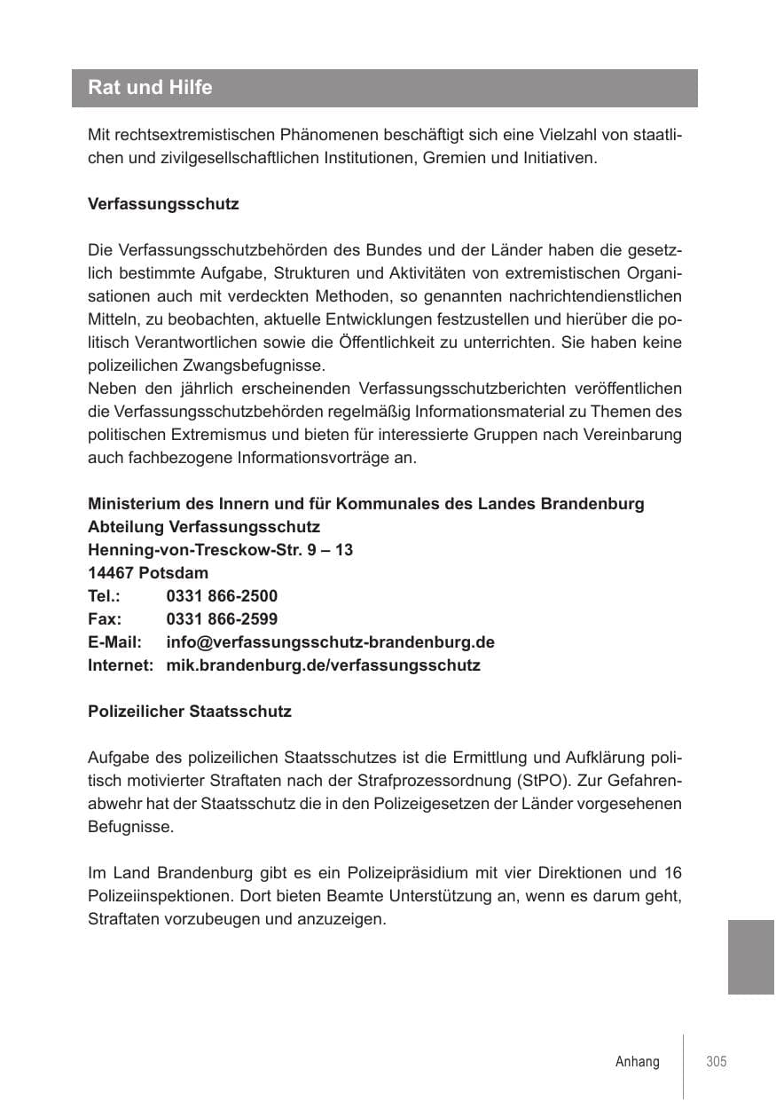Seite 305 des Verfassungsschutzbericht 2021 Brandenburg