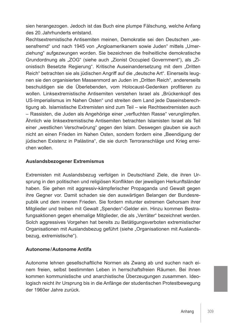 Seite 309 des Verfassungsschutzbericht 2021 Brandenburg