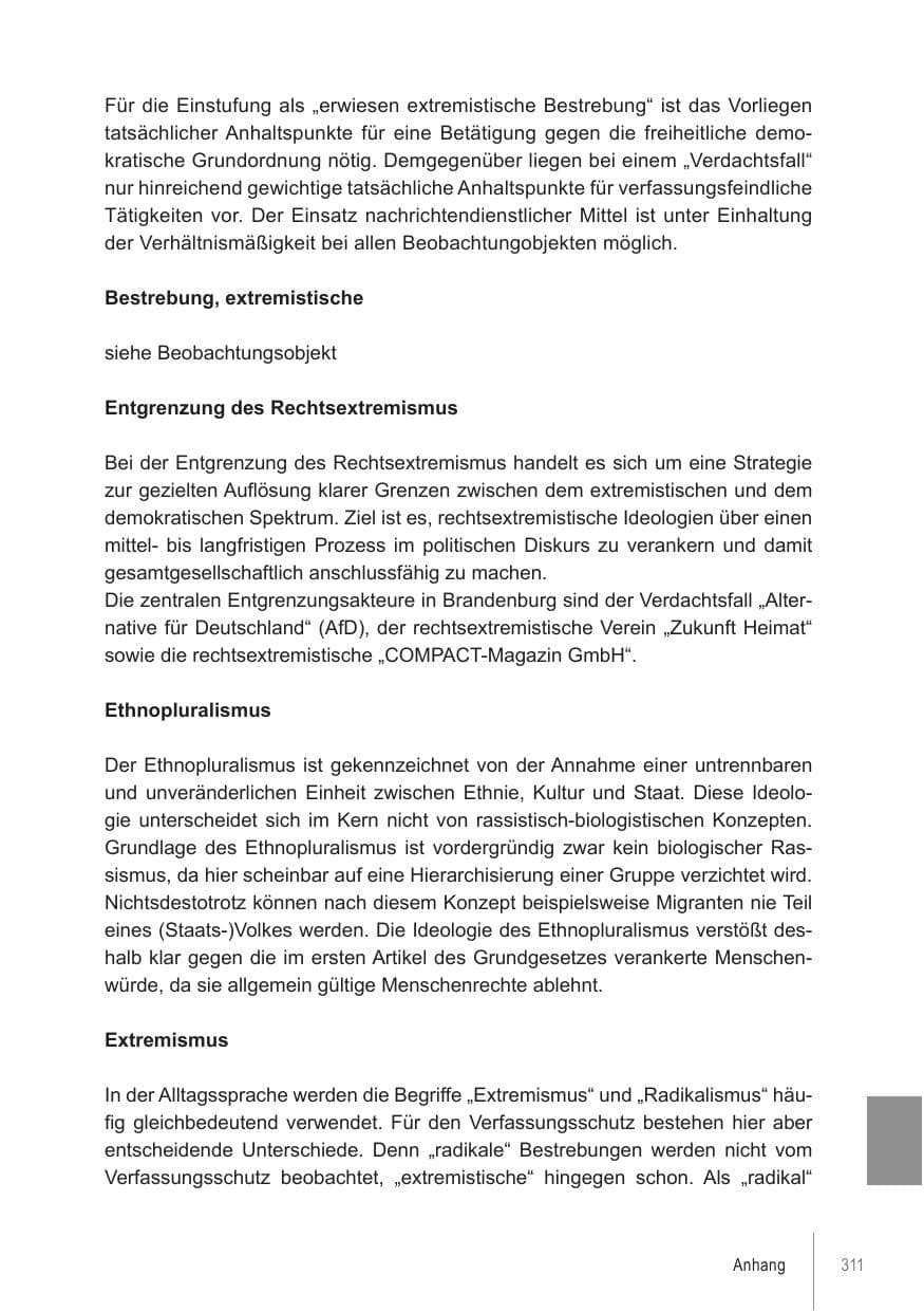 Seite 311 des Verfassungsschutzbericht 2021 Brandenburg