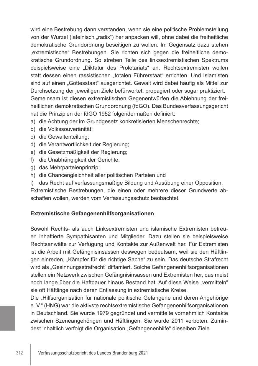 Seite 312 des Verfassungsschutzbericht 2021 Brandenburg