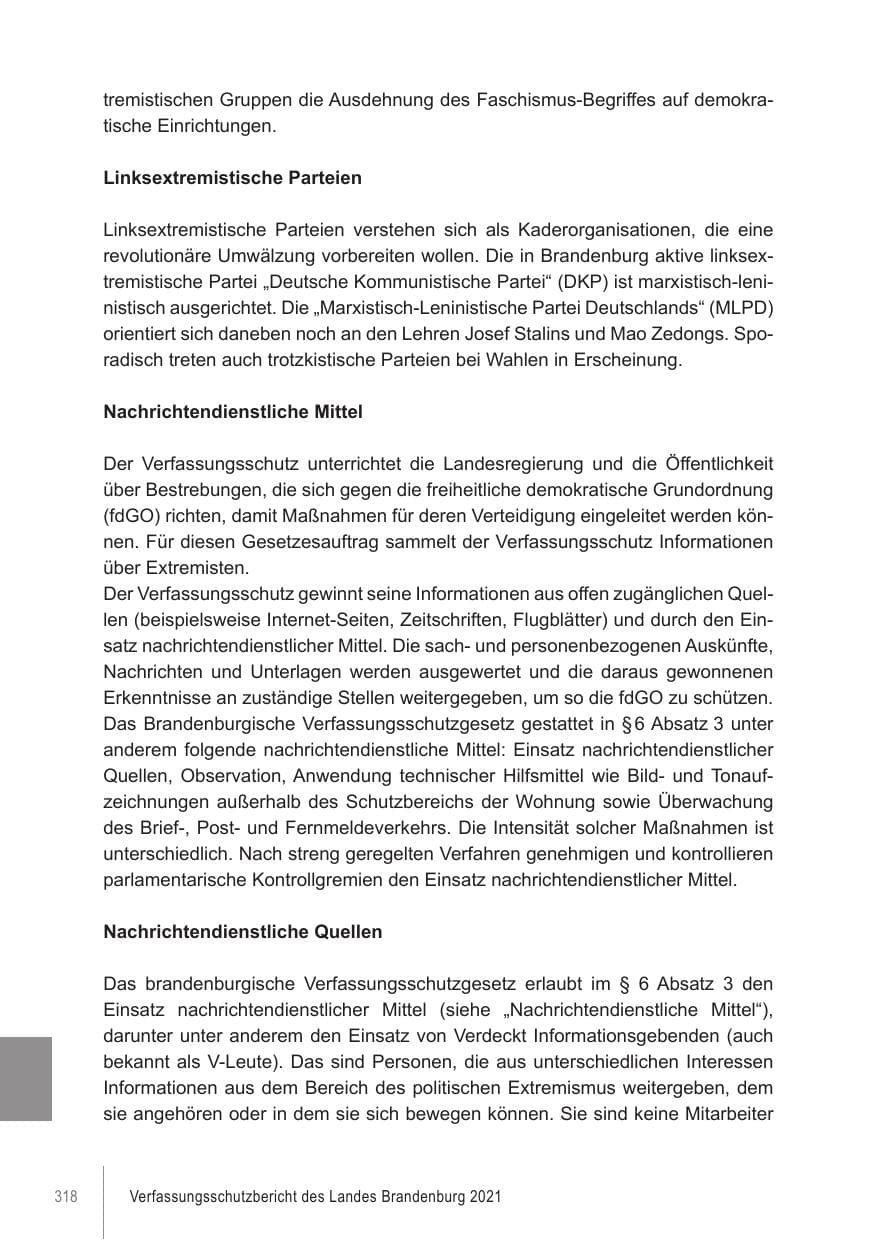 Seite 318 des Verfassungsschutzbericht 2021 Brandenburg