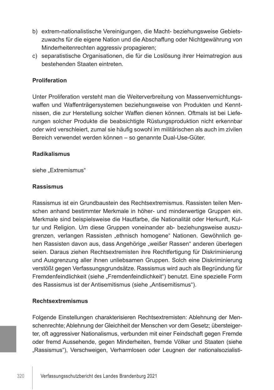 Seite 320 des Verfassungsschutzbericht 2021 Brandenburg