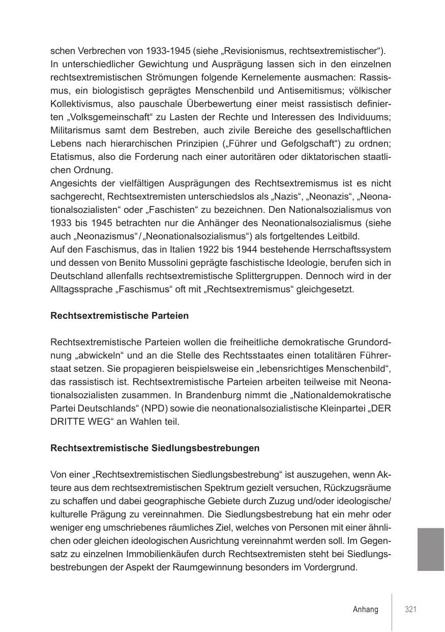 Seite 321 des Verfassungsschutzbericht 2021 Brandenburg
