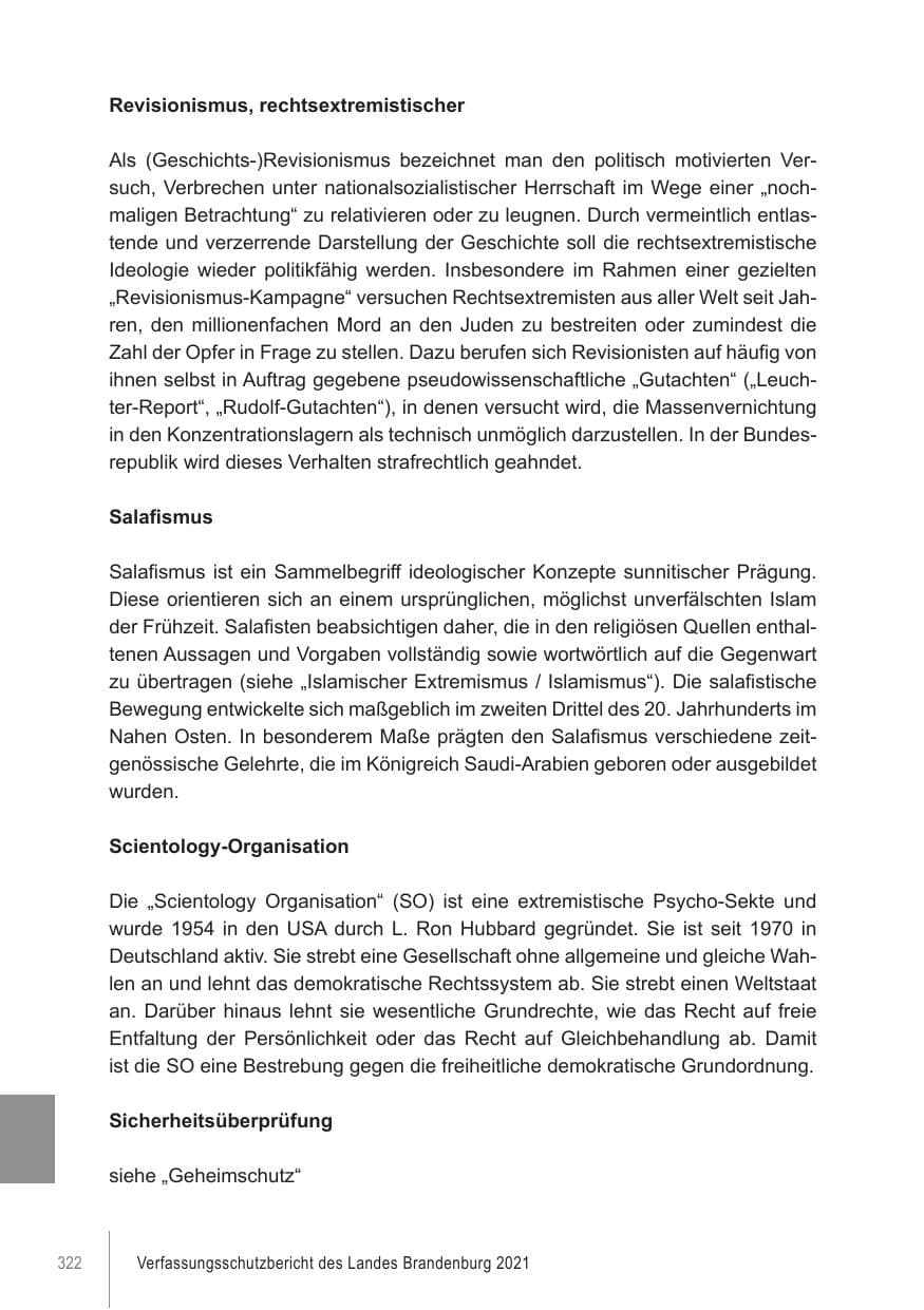Seite 322 des Verfassungsschutzbericht 2021 Brandenburg