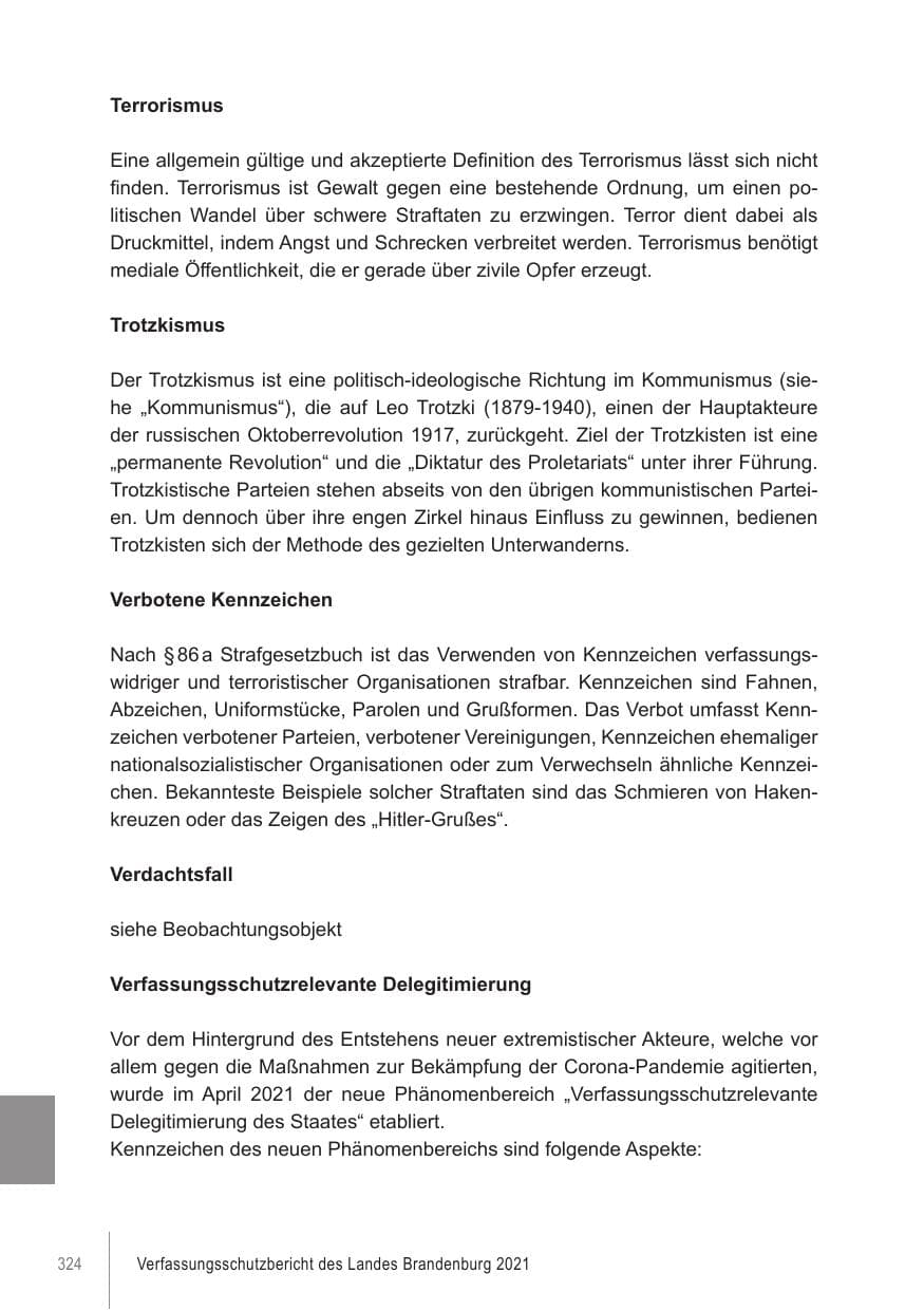 Seite 324 des Verfassungsschutzbericht 2021 Brandenburg