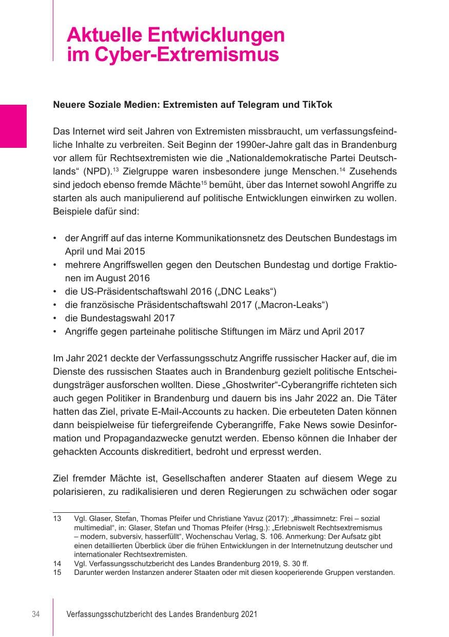 Seite 34 des Verfassungsschutzbericht 2021 Brandenburg