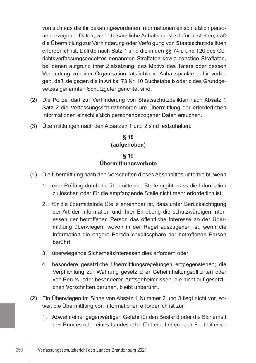 Seite 350 des Verfassungsschutzbericht 2021 Brandenburg