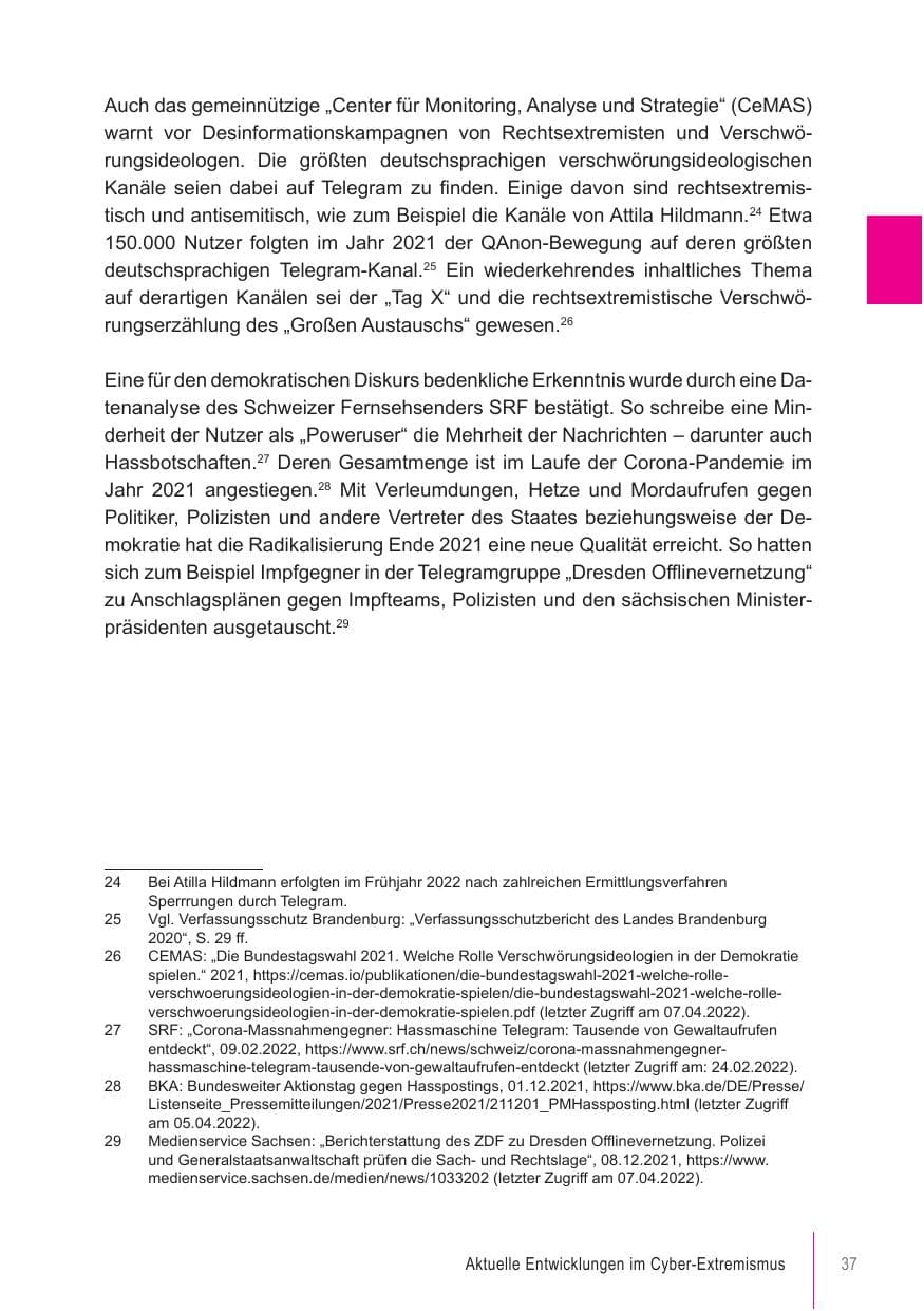 Seite 37 des Verfassungsschutzbericht 2021 Brandenburg