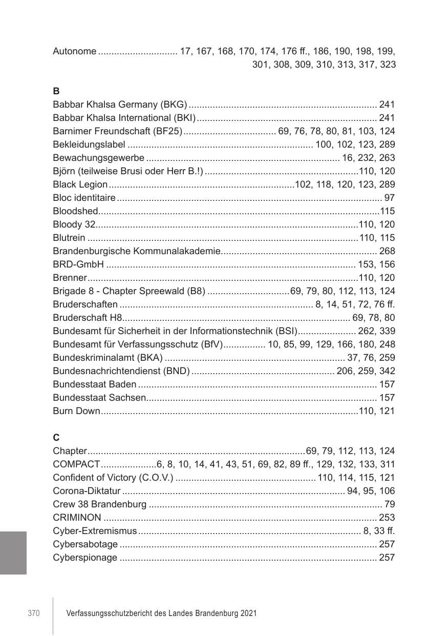 Seite 370 des Verfassungsschutzbericht 2021 Brandenburg
