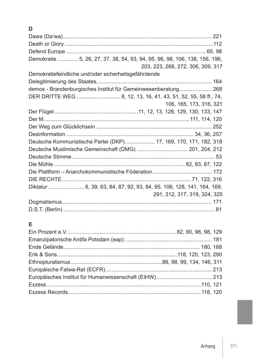 Seite 371 des Verfassungsschutzbericht 2021 Brandenburg