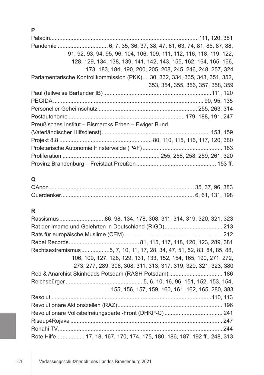 Seite 376 des Verfassungsschutzbericht 2021 Brandenburg