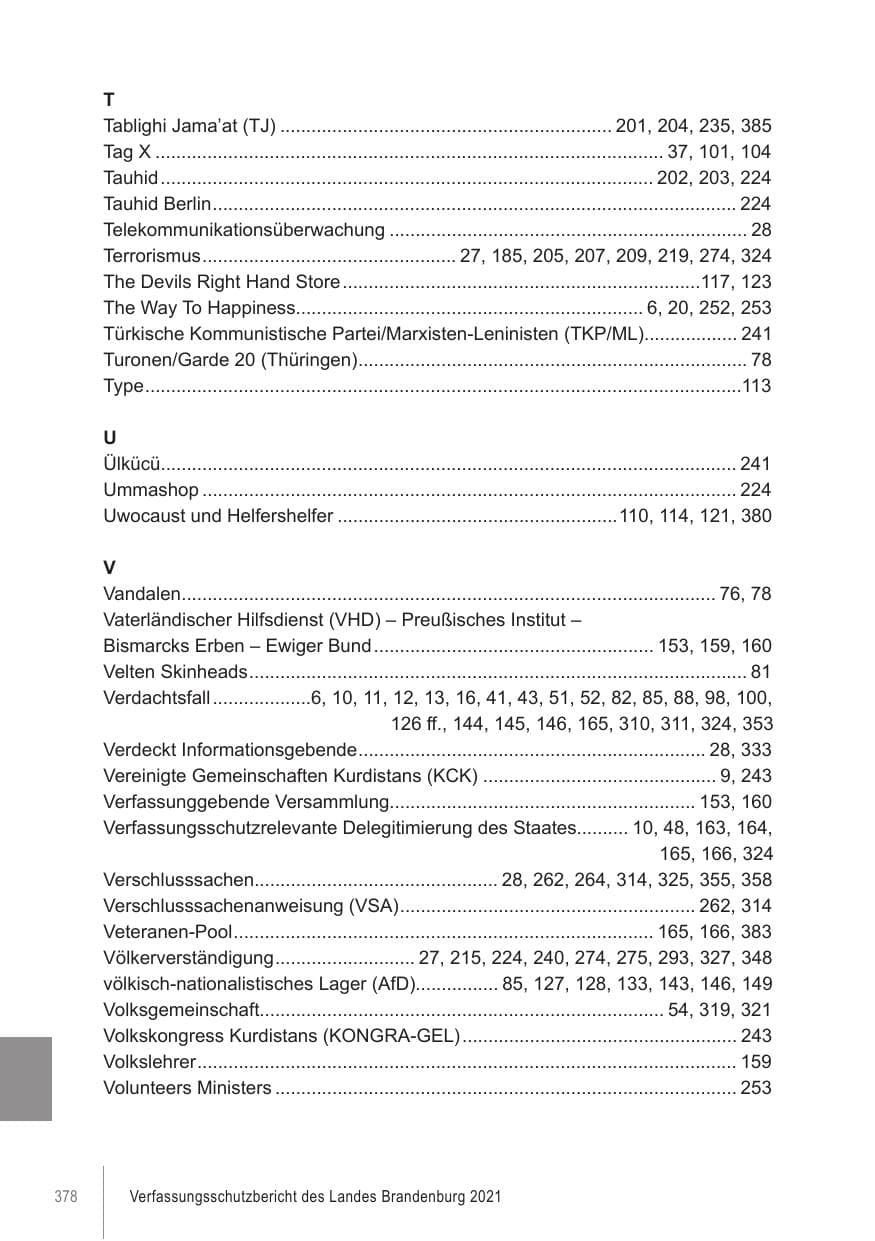 Seite 378 des Verfassungsschutzbericht 2021 Brandenburg
