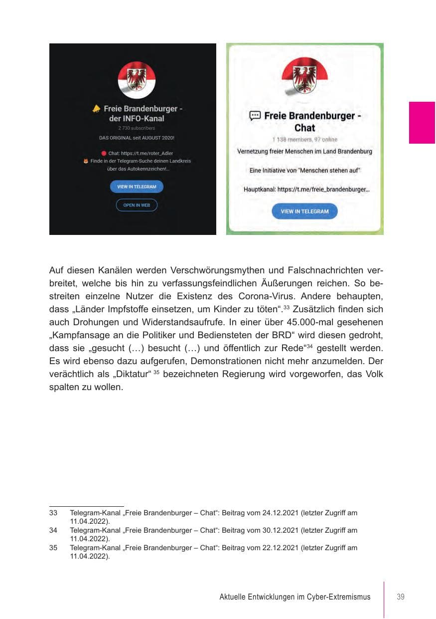 Seite 39 des Verfassungsschutzbericht 2021 Brandenburg