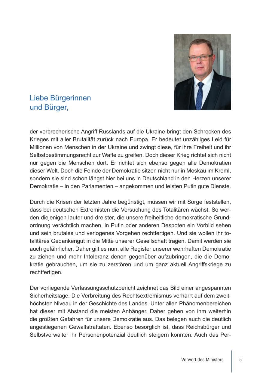 Seite 5 des Verfassungsschutzbericht 2021 Brandenburg