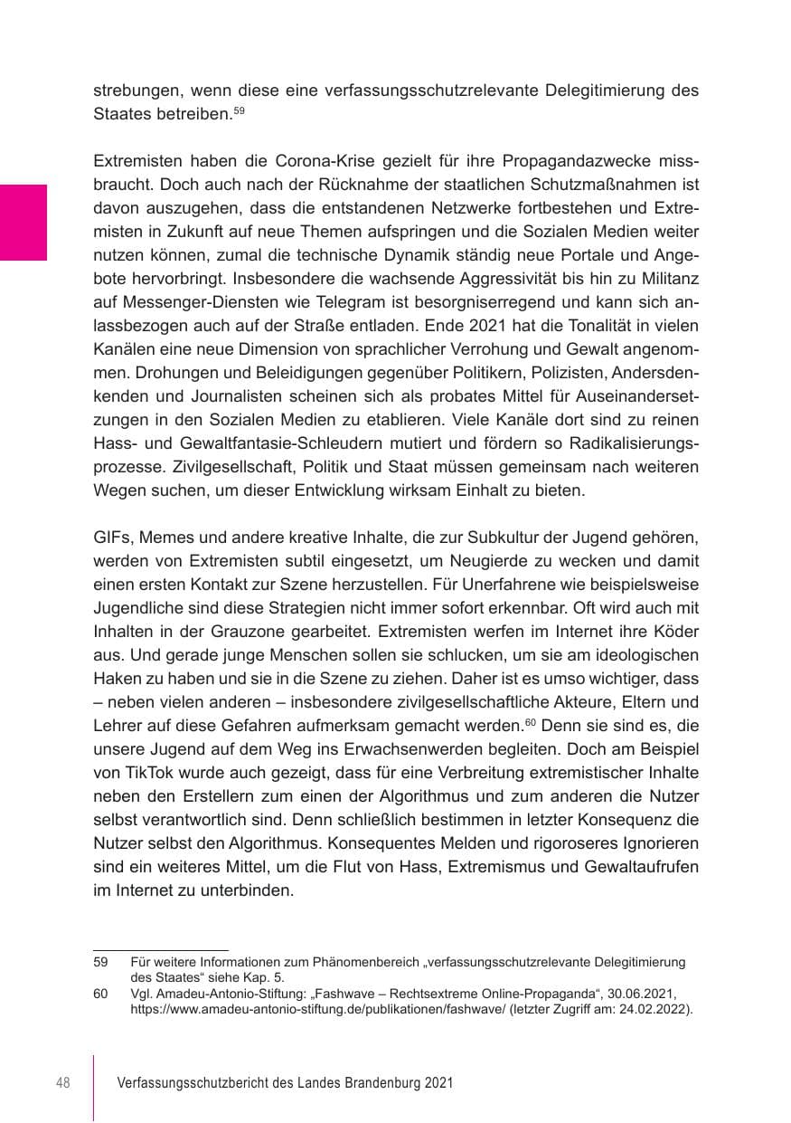 Seite 48 des Verfassungsschutzbericht 2021 Brandenburg