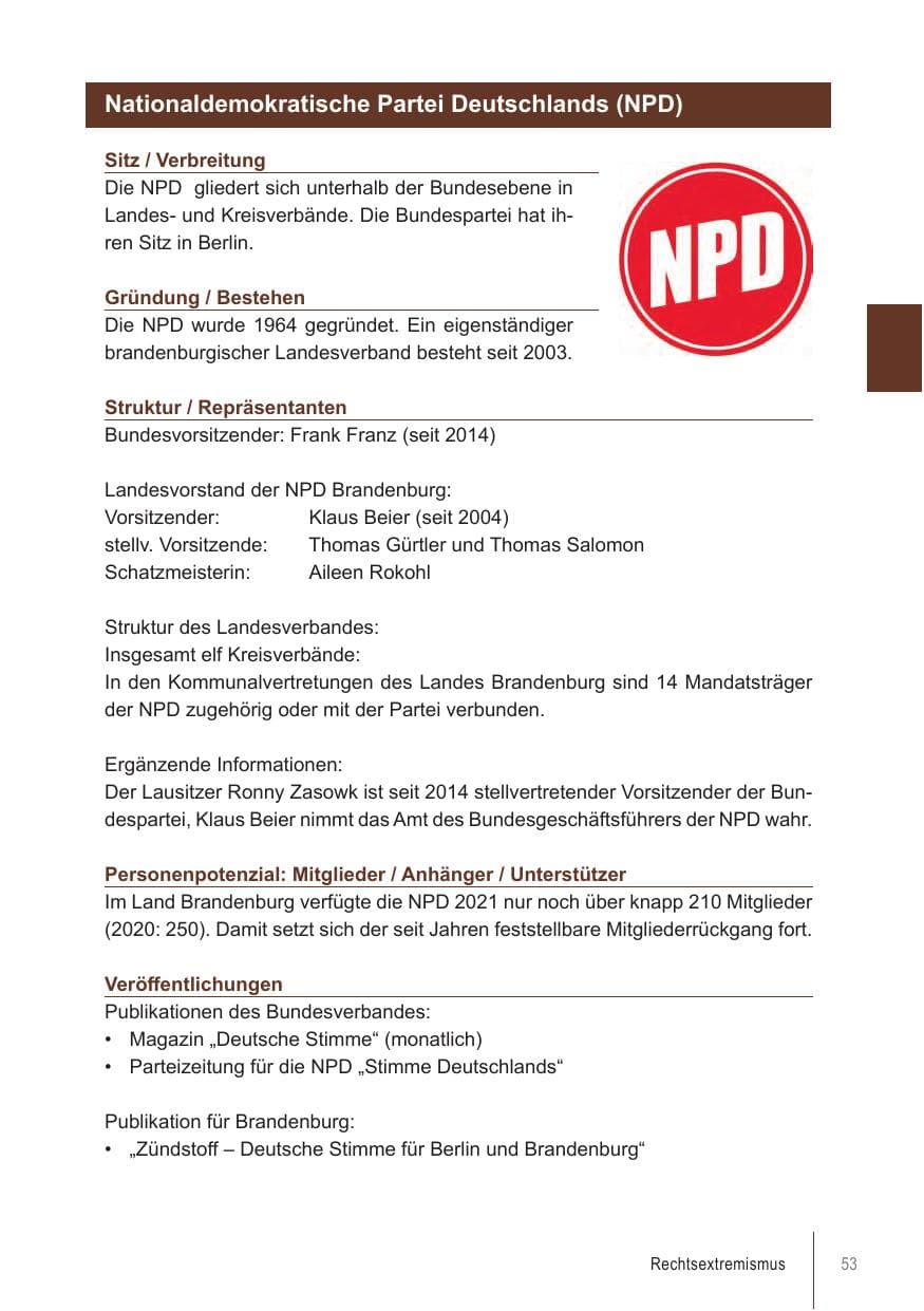 Seite 53 des Verfassungsschutzbericht 2021 Brandenburg