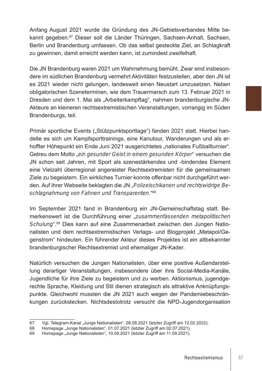 Seite 57 des Verfassungsschutzbericht 2021 Brandenburg