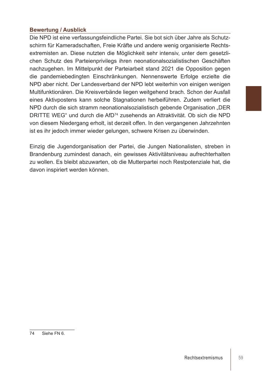 Seite 59 des Verfassungsschutzbericht 2021 Brandenburg