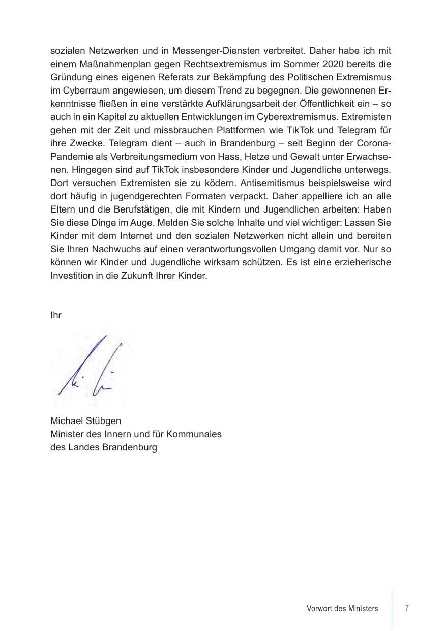 Seite 7 des Verfassungsschutzbericht 2021 Brandenburg