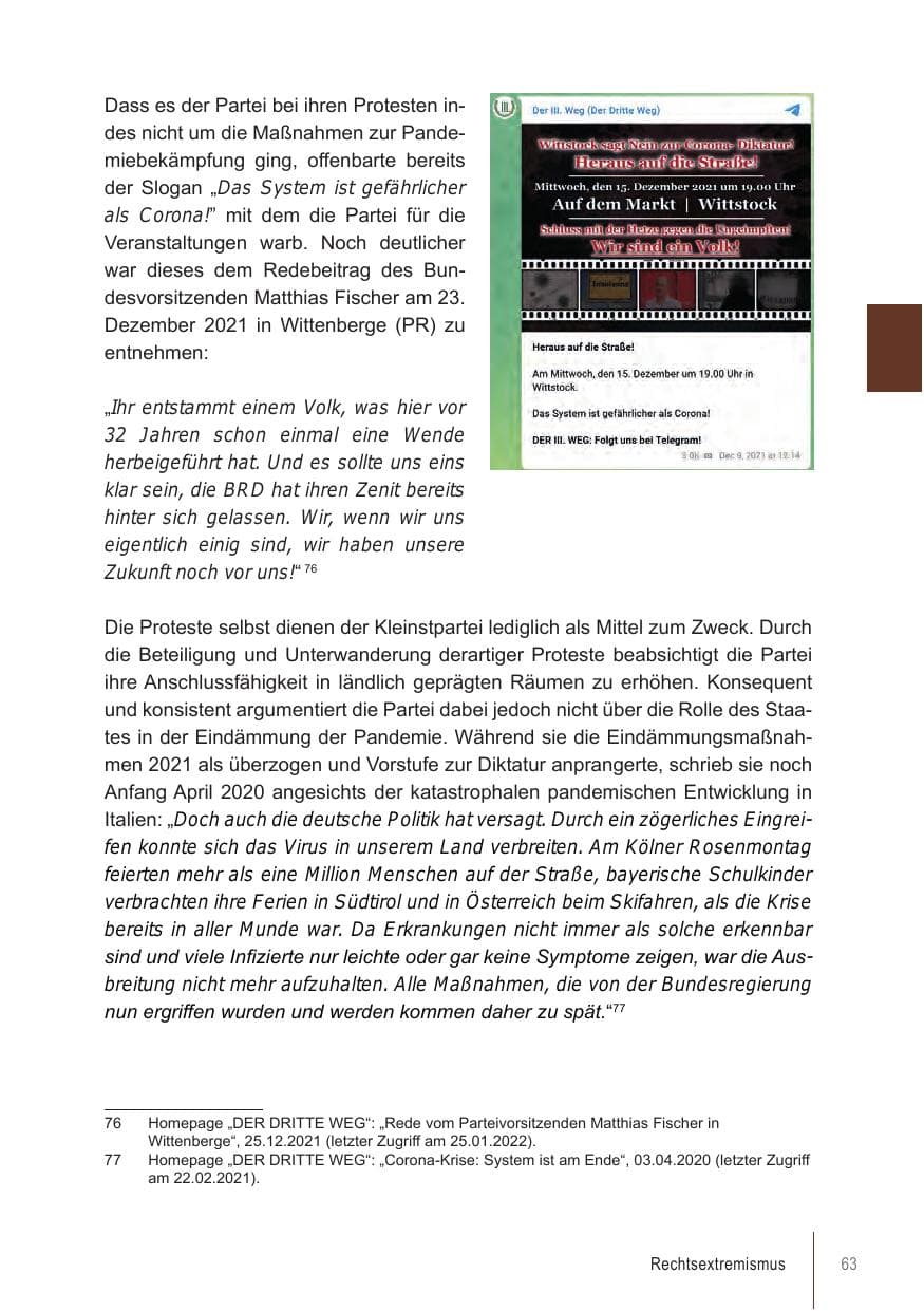 Seite 63 des Verfassungsschutzbericht 2021 Brandenburg
