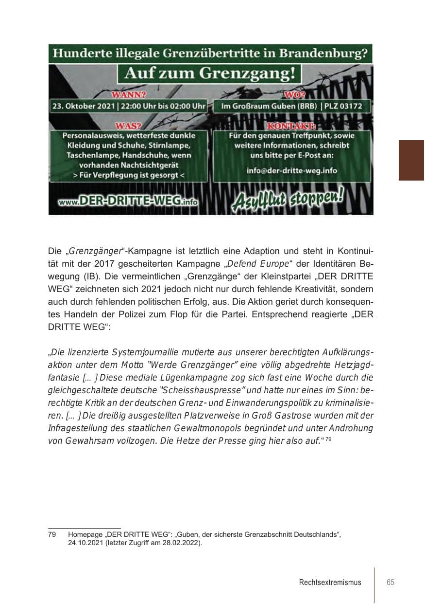 Seite 65 des Verfassungsschutzbericht 2021 Brandenburg
