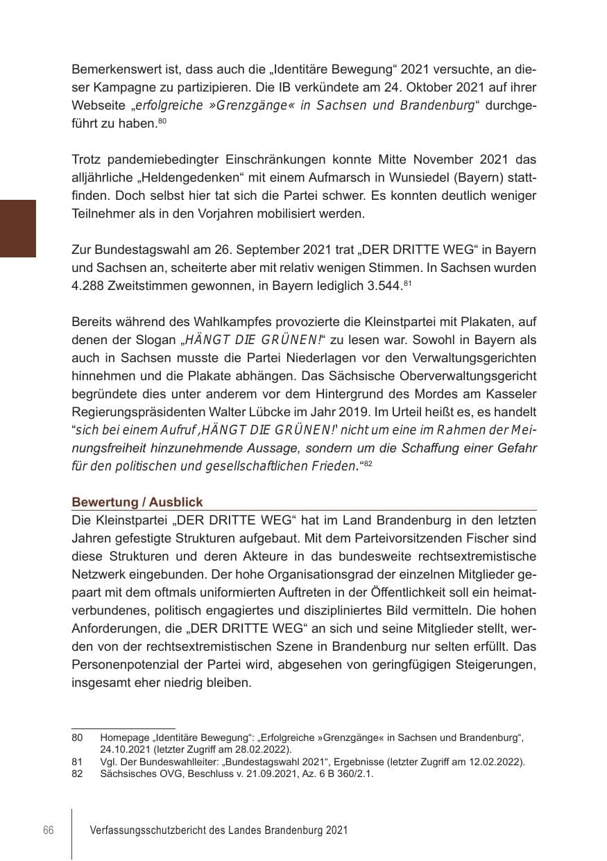 Seite 66 des Verfassungsschutzbericht 2021 Brandenburg