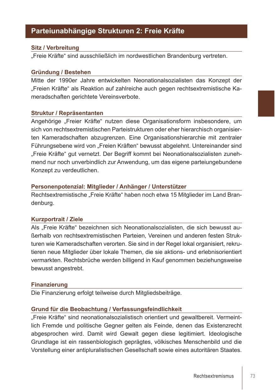 Seite 73 des Verfassungsschutzbericht 2021 Brandenburg