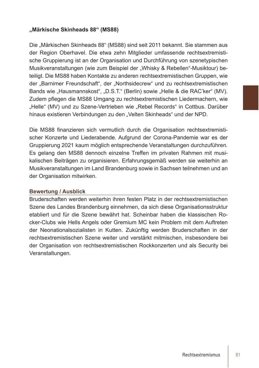 Seite 81 des Verfassungsschutzbericht 2021 Brandenburg