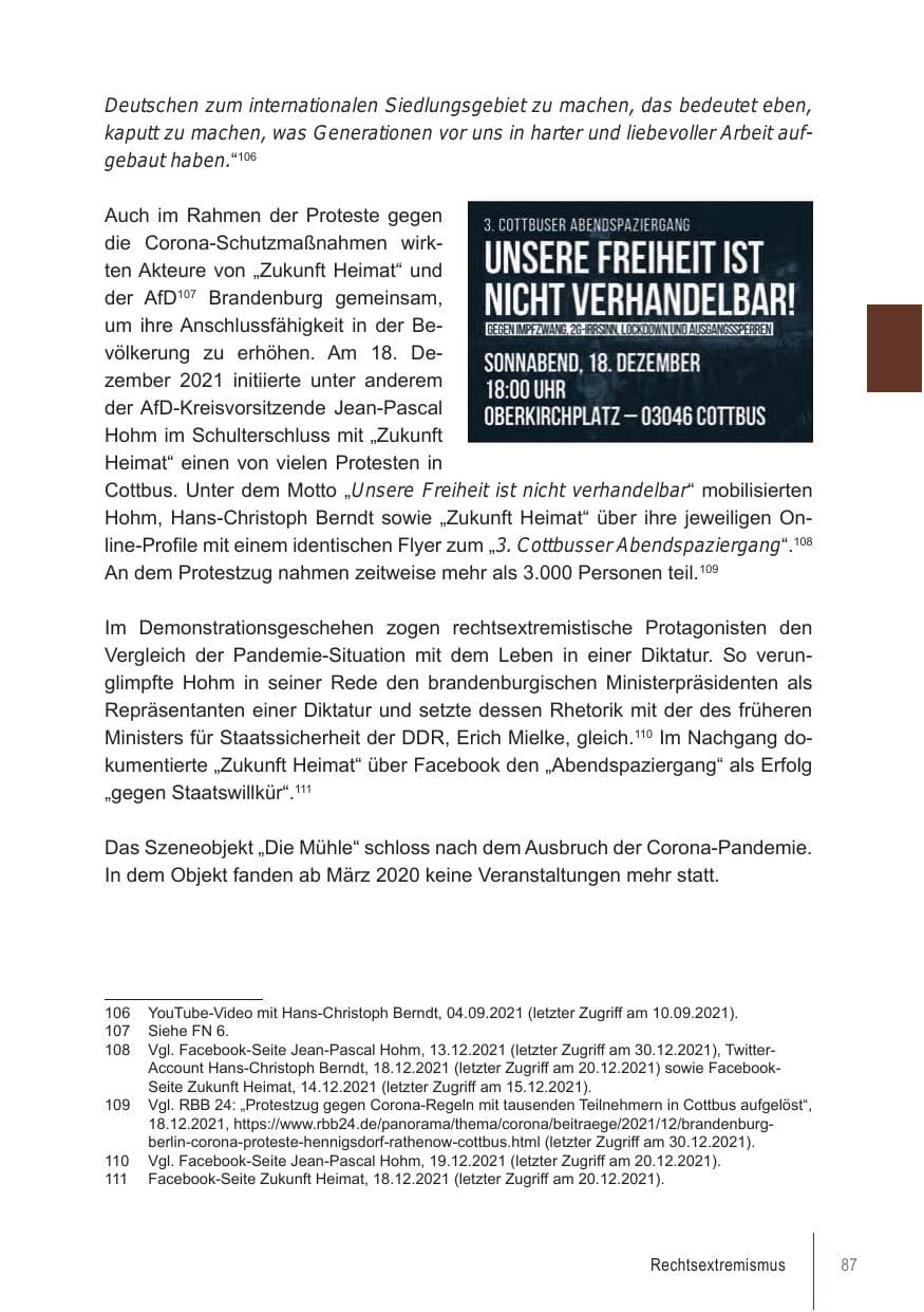 Seite 87 des Verfassungsschutzbericht 2021 Brandenburg