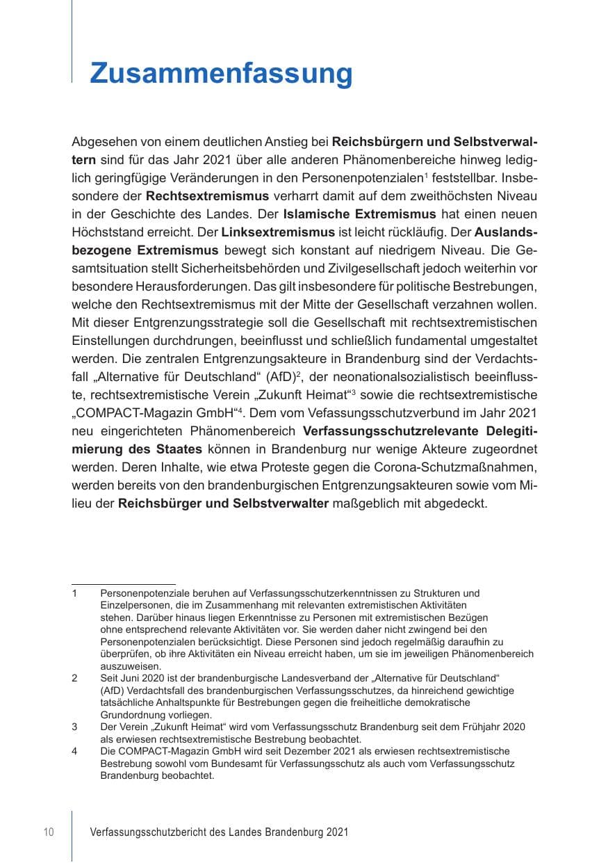 Seite 10 des Verfassungsschutzbericht 2021 Brandenburg