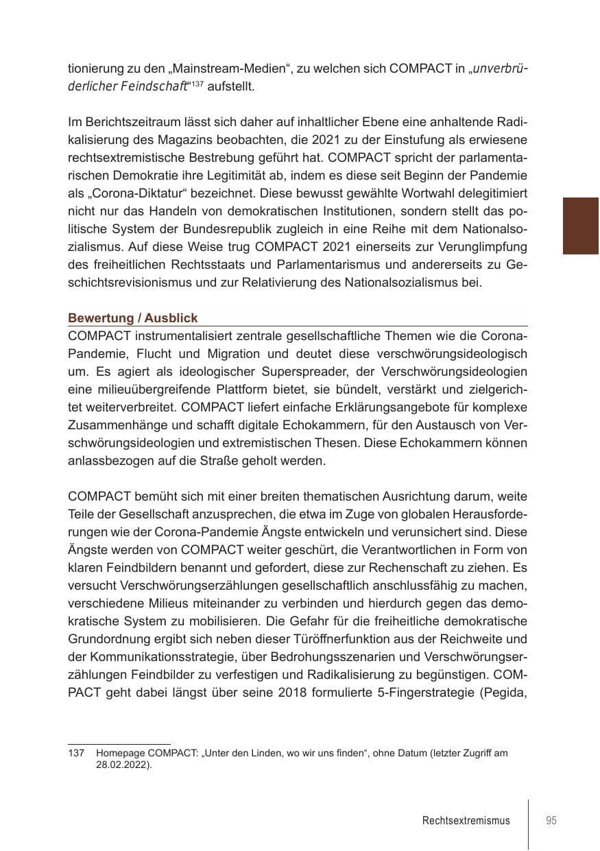 Seite 95 des Verfassungsschutzbericht 2021 Brandenburg