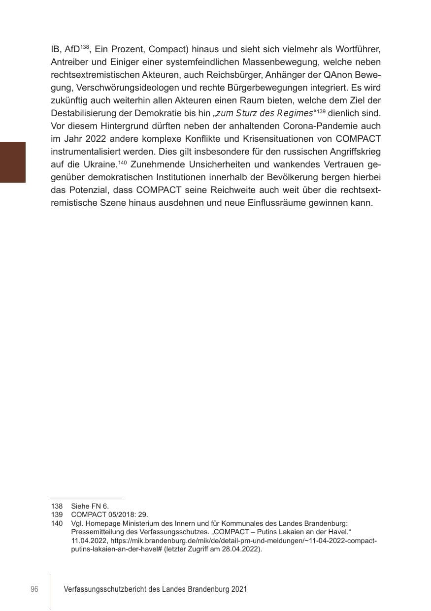 Seite 96 des Verfassungsschutzbericht 2021 Brandenburg