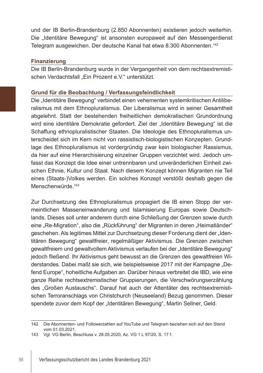 Seite 98 des Verfassungsschutzbericht 2021 Brandenburg