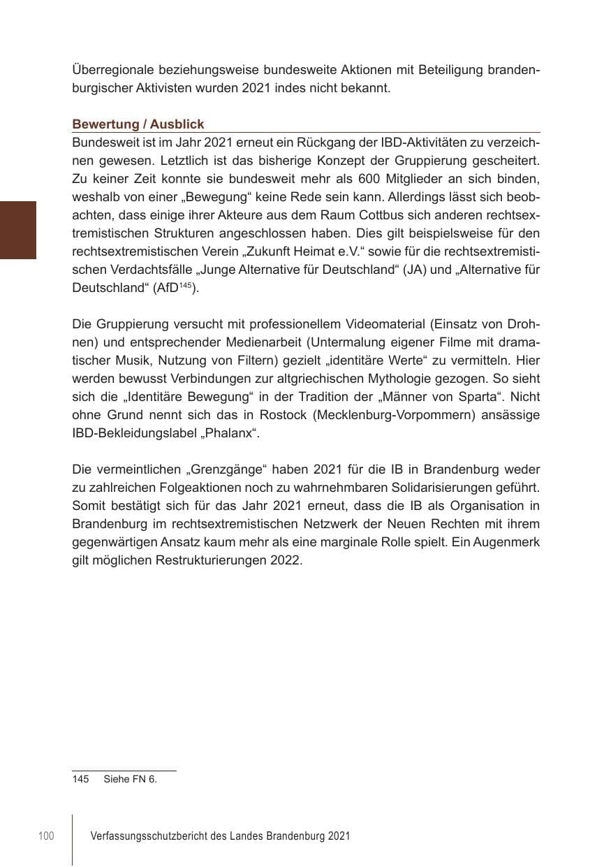 Seite 100 des Verfassungsschutzbericht 2021 Brandenburg