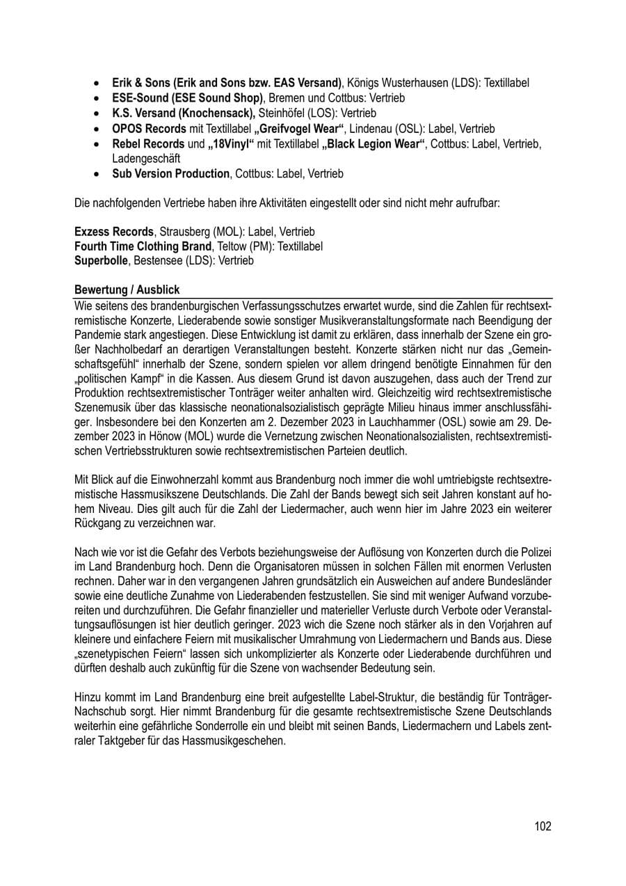 Seite 102 des Verfassungsschutzbericht 2023 Brandenburg