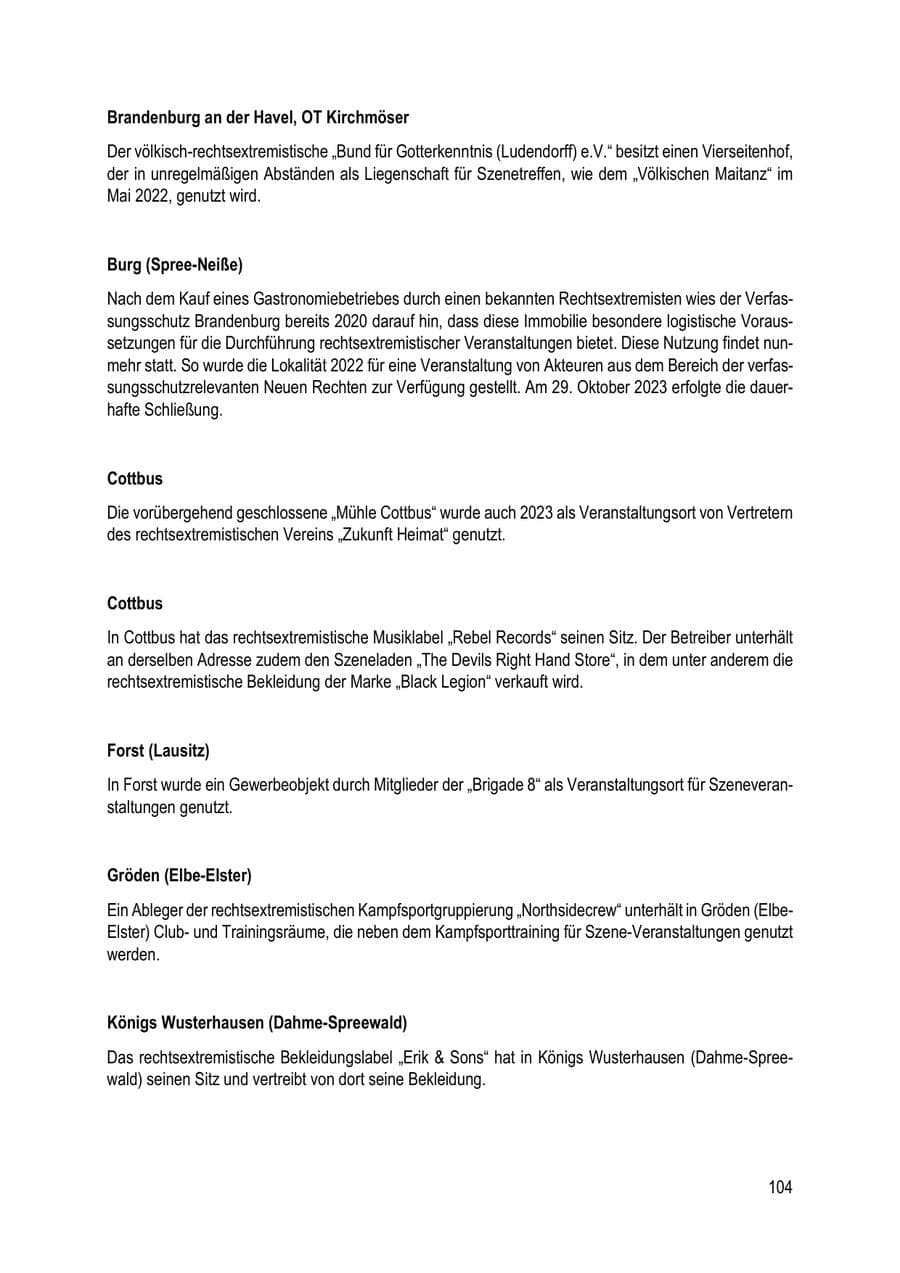 Seite 104 des Verfassungsschutzbericht 2023 Brandenburg