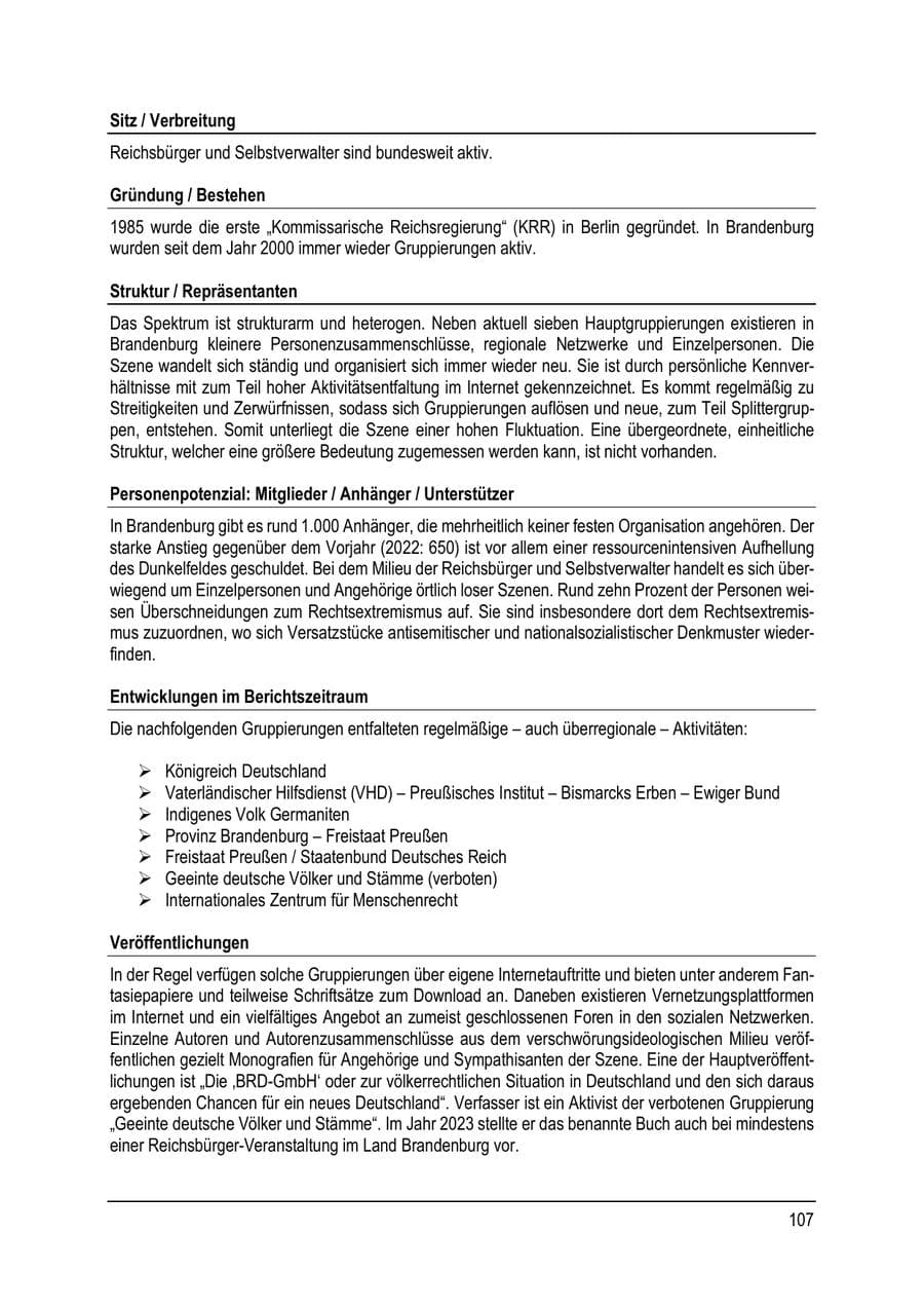 Seite 107 des Verfassungsschutzbericht 2023 Brandenburg