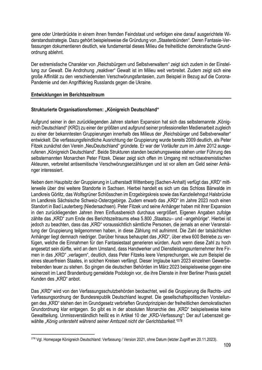 Seite 109 des Verfassungsschutzbericht 2023 Brandenburg