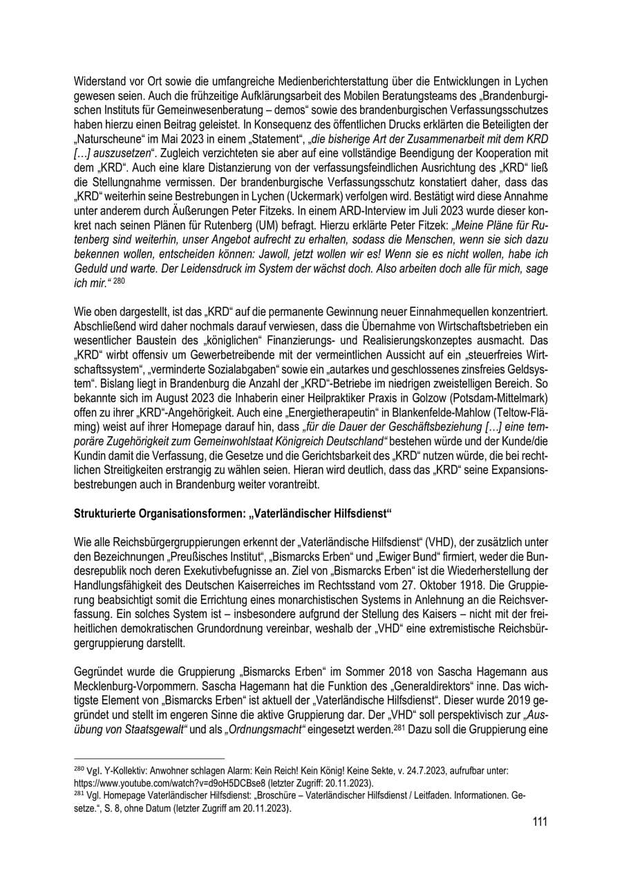Seite 111 des Verfassungsschutzbericht 2023 Brandenburg