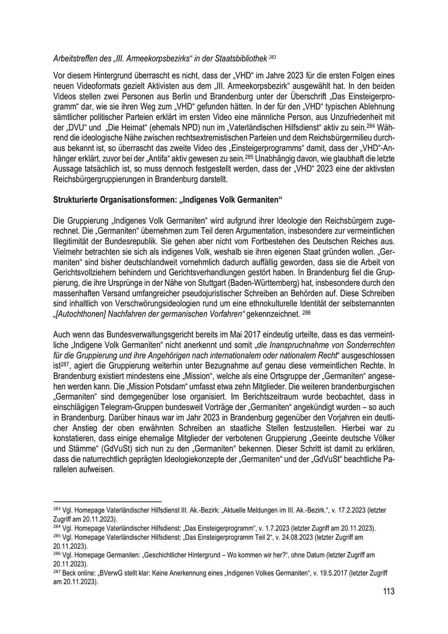 Seite 113 des Verfassungsschutzbericht 2023 Brandenburg