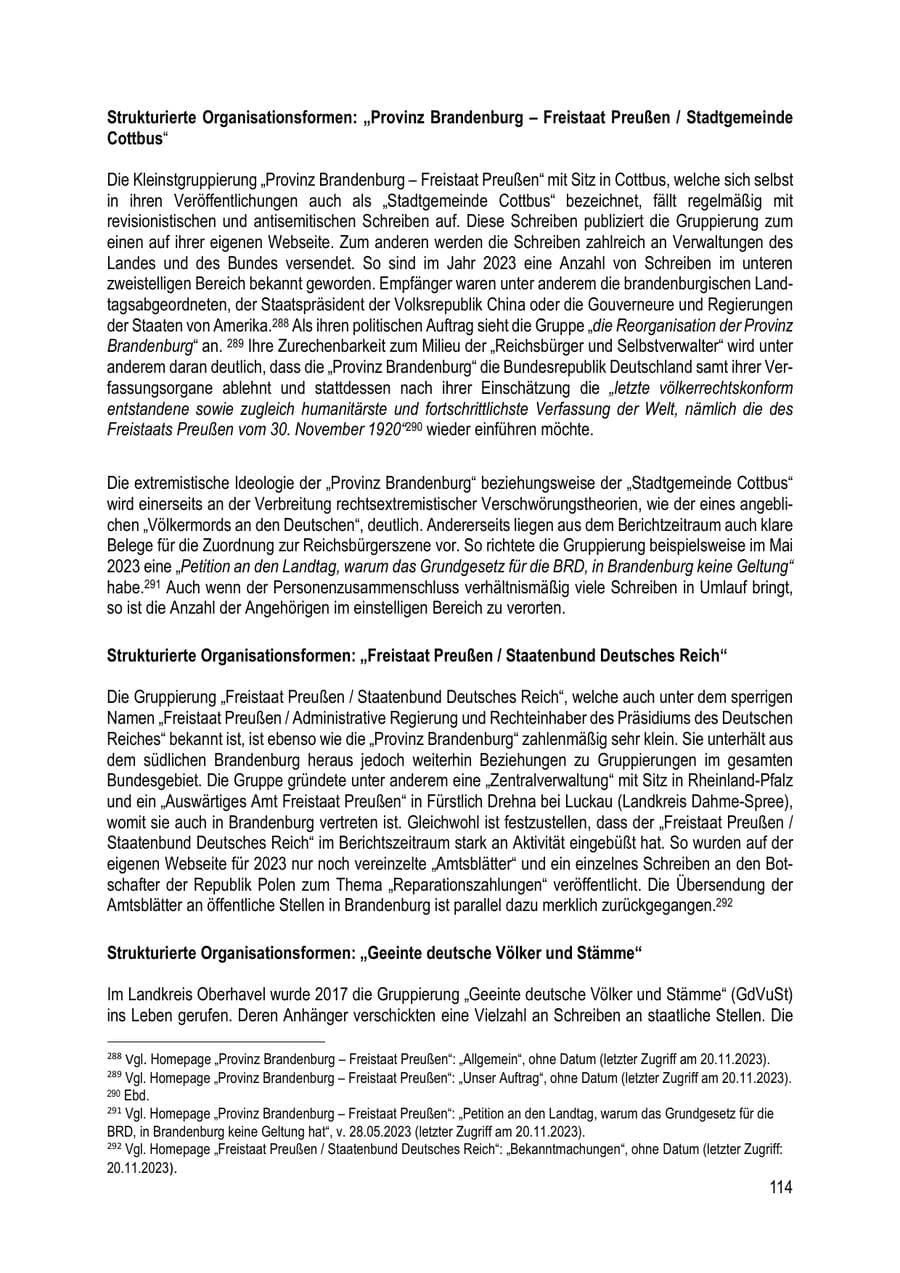 Seite 114 des Verfassungsschutzbericht 2023 Brandenburg