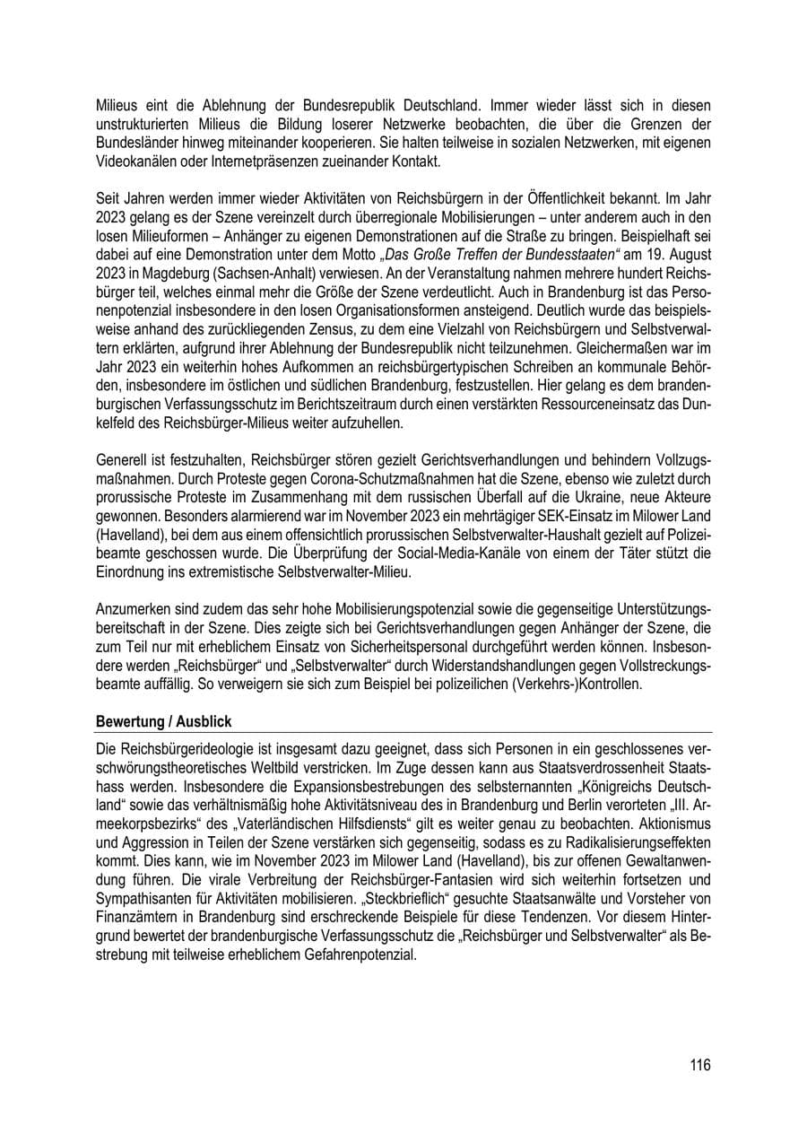 Seite 116 des Verfassungsschutzbericht 2023 Brandenburg