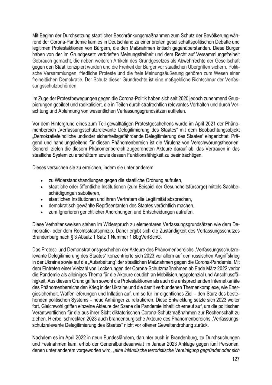 Seite 127 des Verfassungsschutzbericht 2023 Brandenburg