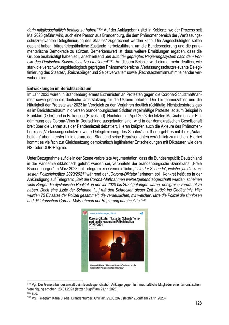 Seite 128 des Verfassungsschutzbericht 2023 Brandenburg