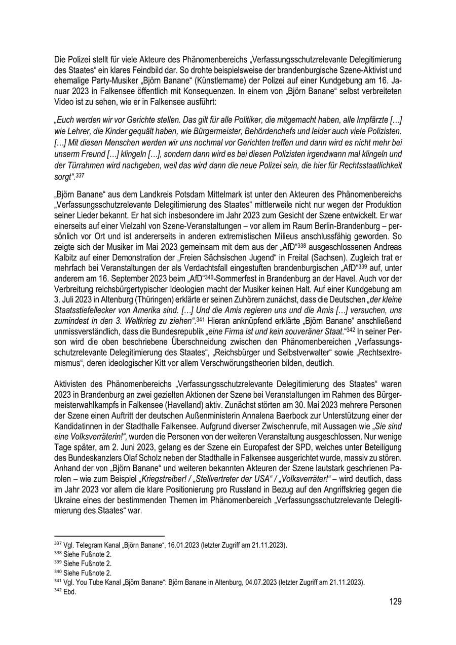 Seite 129 des Verfassungsschutzbericht 2023 Brandenburg