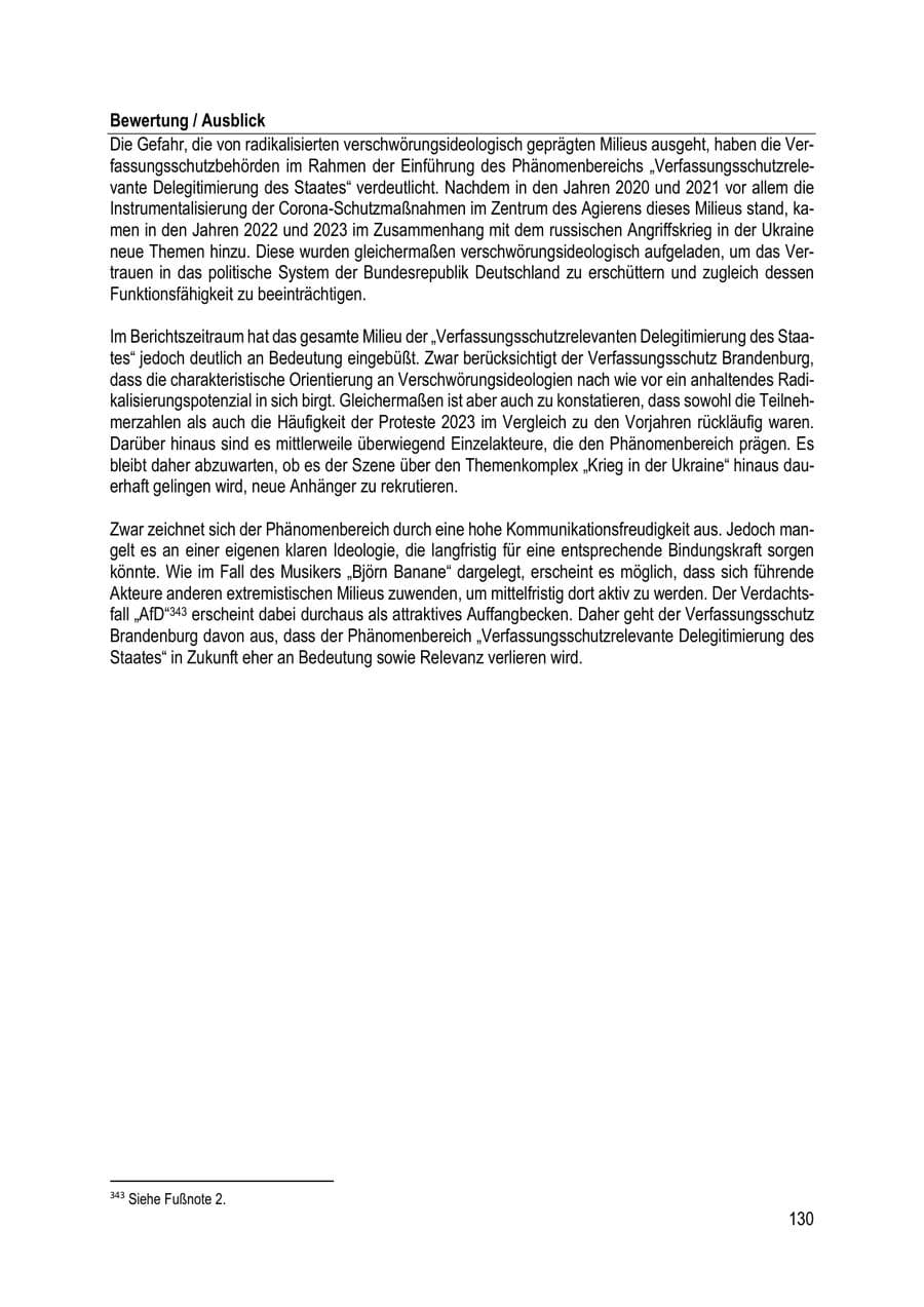 Seite 130 des Verfassungsschutzbericht 2023 Brandenburg