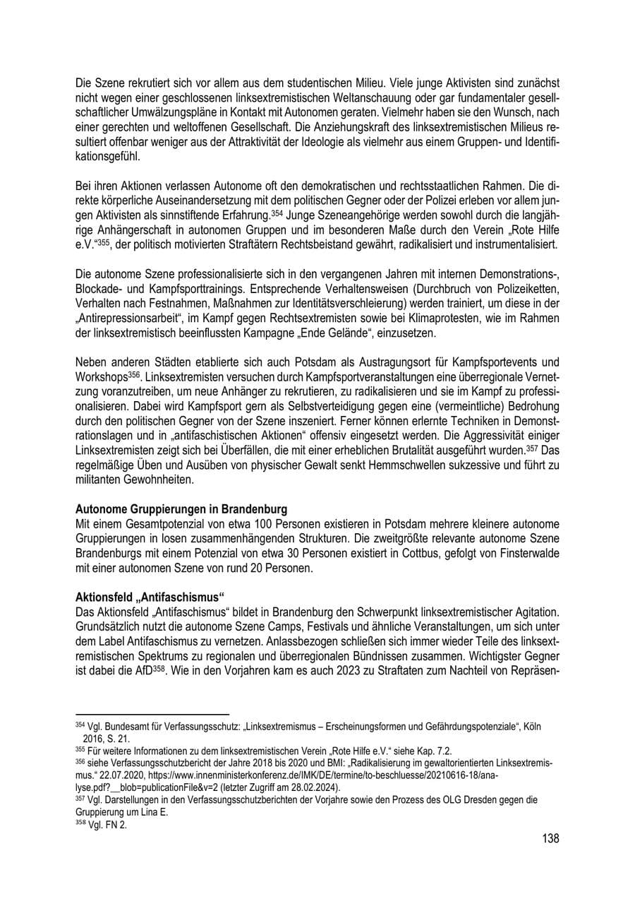 Seite 138 des Verfassungsschutzbericht 2023 Brandenburg