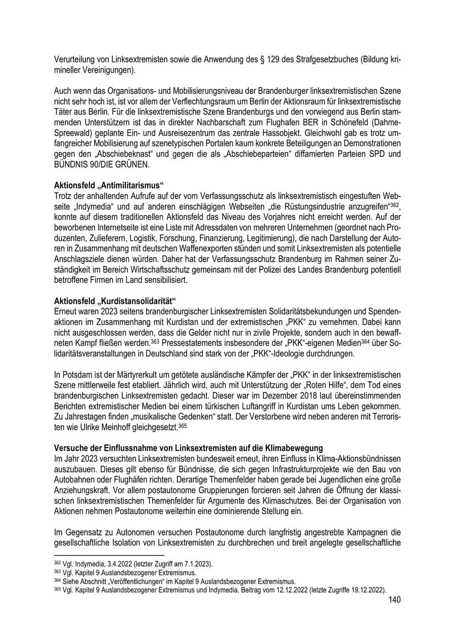 Seite 140 des Verfassungsschutzbericht 2023 Brandenburg