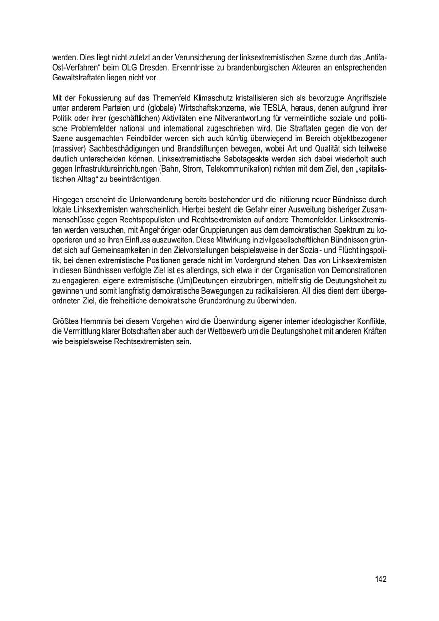 Seite 142 des Verfassungsschutzbericht 2023 Brandenburg