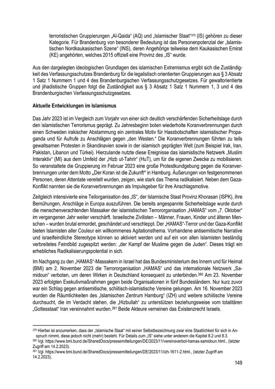 Seite 149 des Verfassungsschutzbericht 2023 Brandenburg
